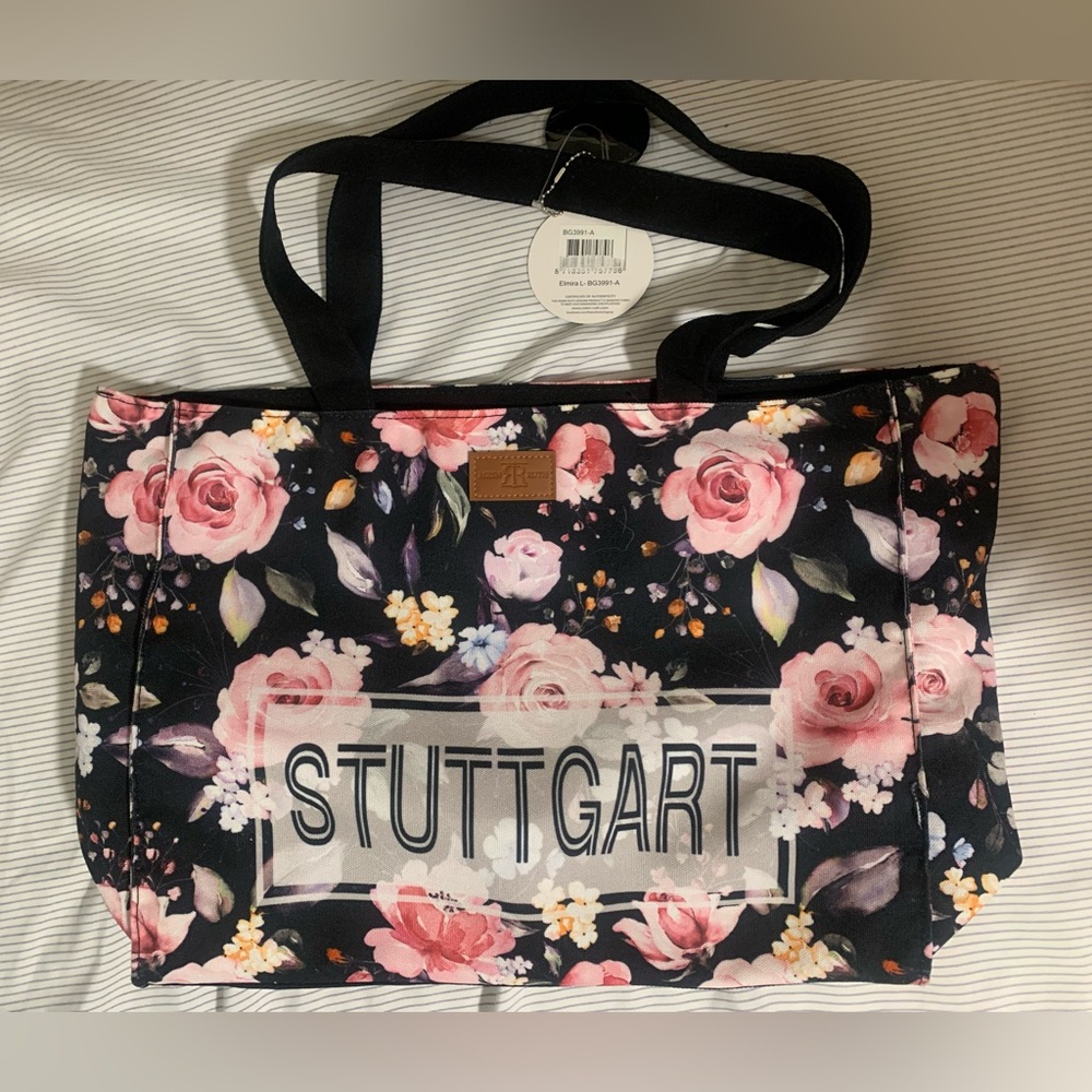 Robin Ruth Stuttgart Floral Tote Bag - Black and Pink
